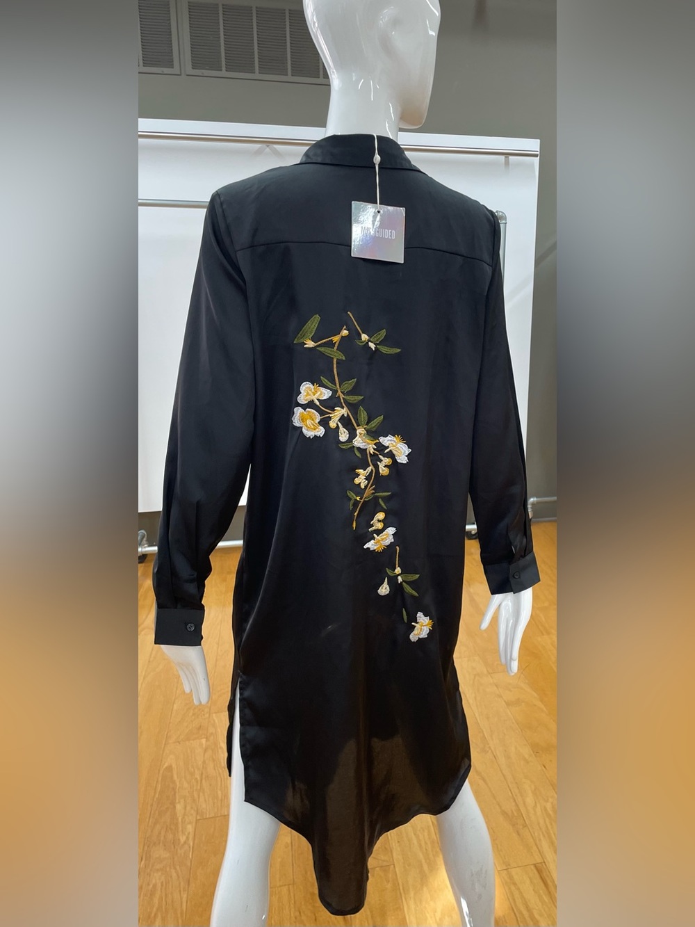 Missguided Black Long-Sleeve Button Shirt Dress